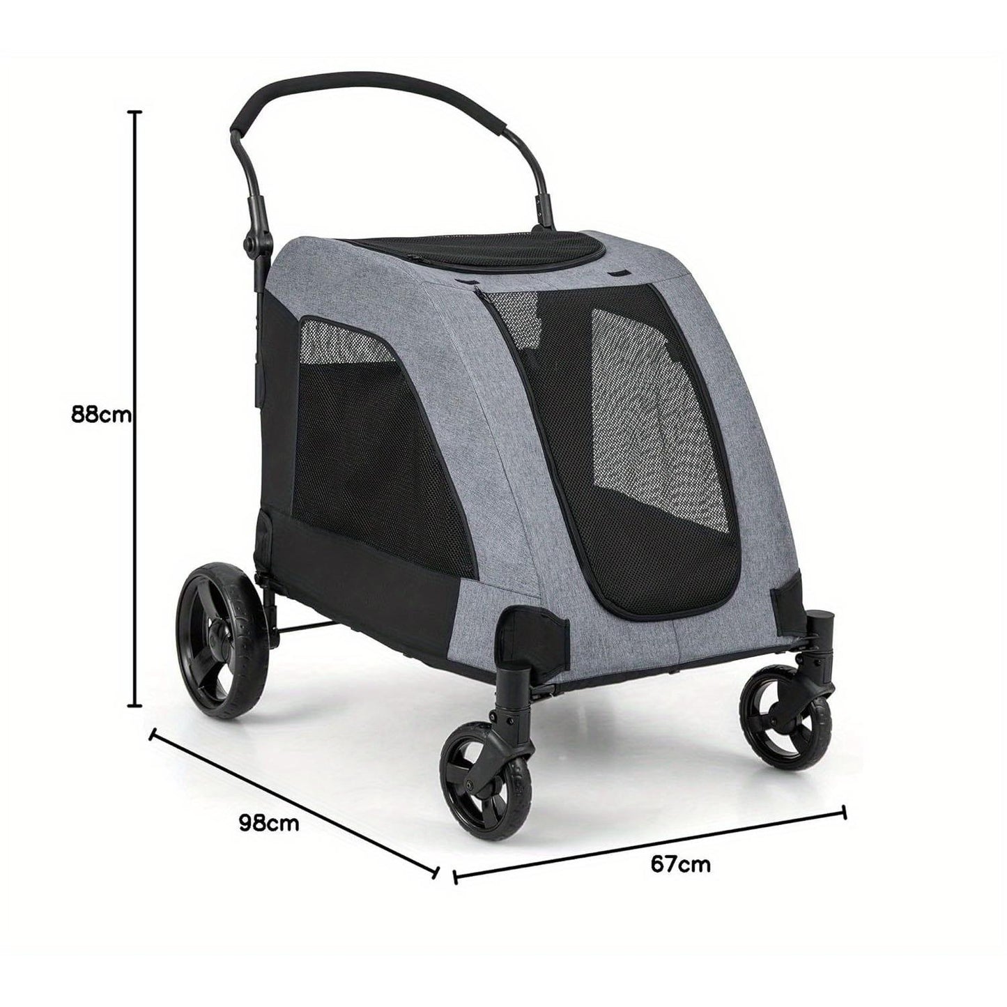 Hondenwagen – Hondentrolley – Hondenbuggy – Draagwagen Voor Honden – Huisdier Trolley – Geschikt Tot 60 kg – Opvouwbaar Met Voordeur En Verstelbare Hendel – Grijs