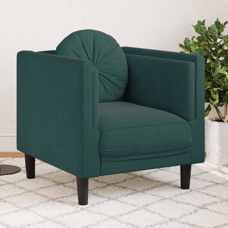 Velvet Fauteuil – Loungestoel – Zetel – Armstoel – Relaxstoel – Donkergroen – Massief Houten Frame – Luxe Comfort – Stevig MDF Onderstel – Zachte Velvet Bekleding – Gemakkelijk Monturen