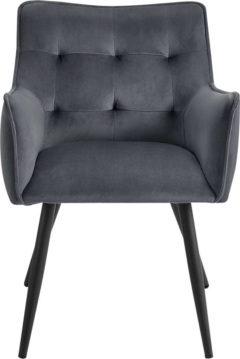Dining room chair - Set of 2 chairs - Velvet dining room chair - Dining table chair - Armchair - Velvet - Black Leg - Dark gray