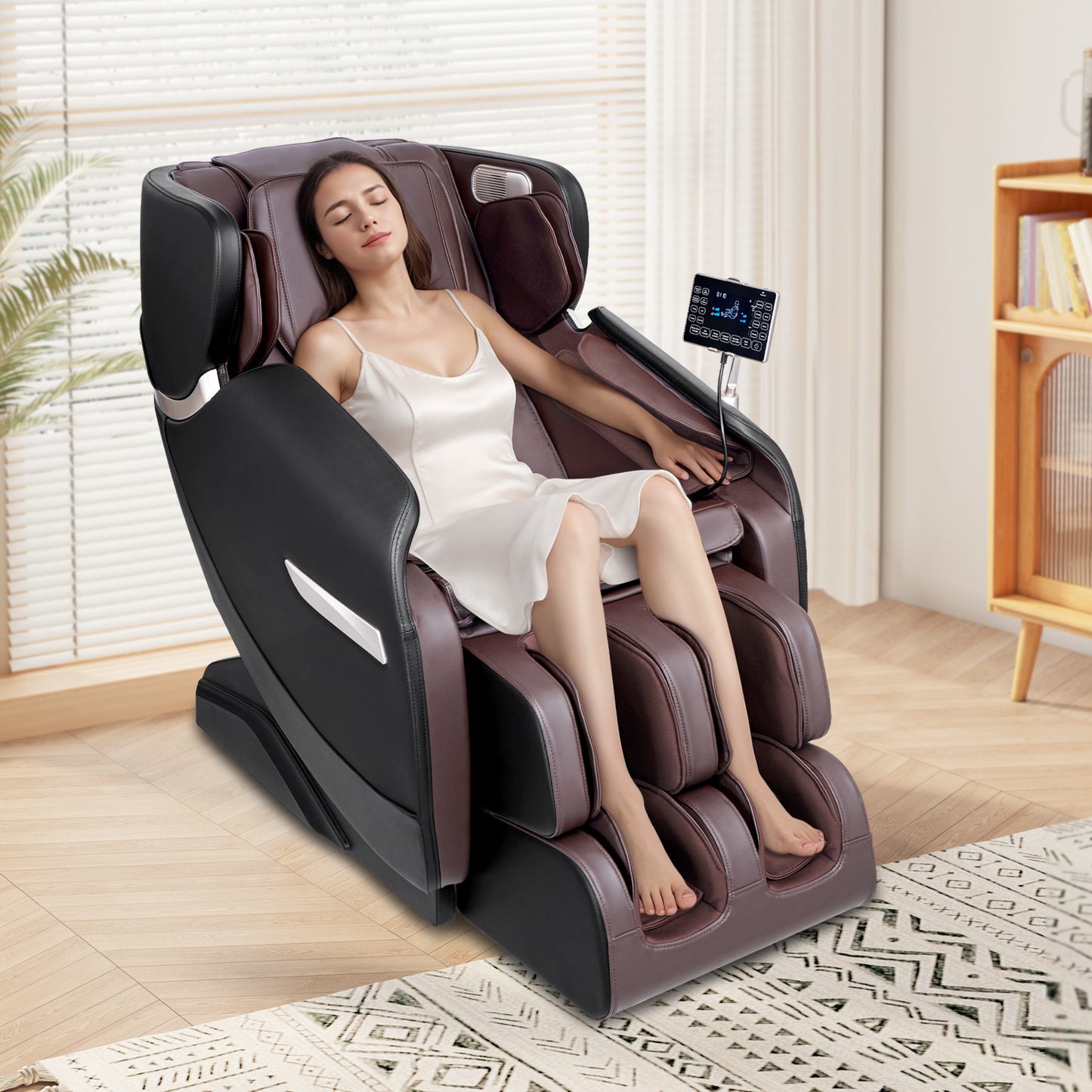 Massagestoel – Massagefauteuil – Relaxstoel – Massagestoel Elektrisch – Shiatsu Stoel – Full Body Massage – Zero Gravity 3 Standen – Semi-PU Leder Bruin