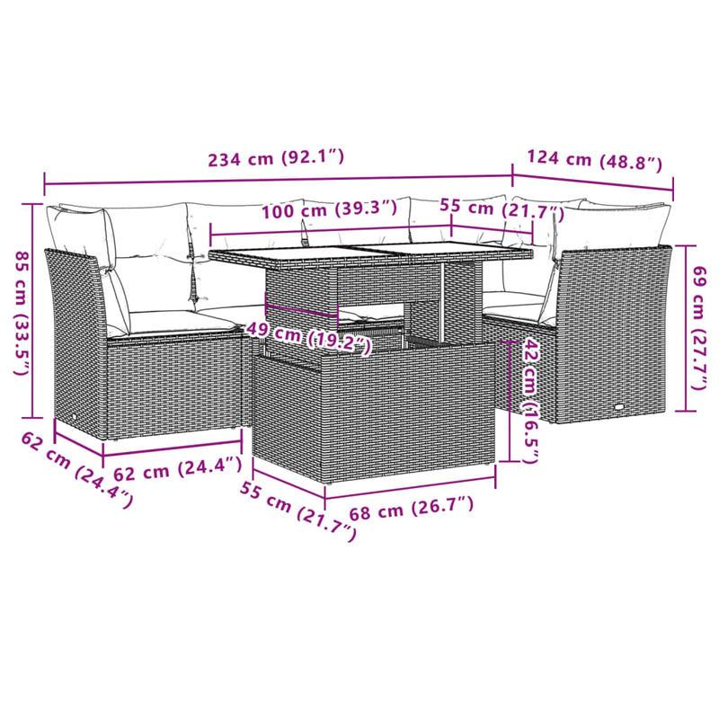 6-delige Loungeset – Tuinmeubelset – Lounge Set – Buitenmeubelen – Tuin sofa – Grijs – Weerbestendig Poly Rattan – Afneembare Wasbare Kussens