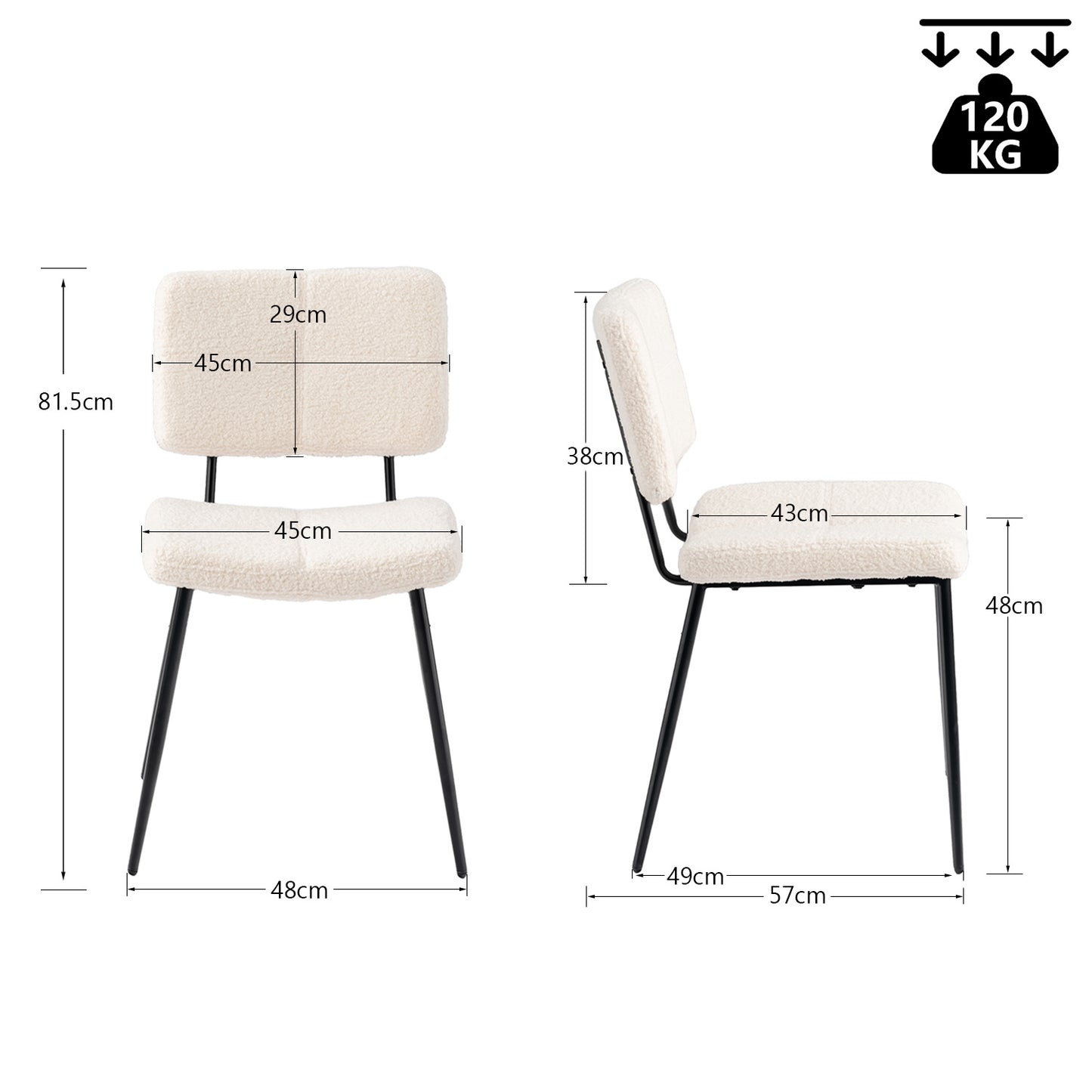 Scandinavische Eetkamerstoelen – Stoelen Set – Design Stoel – Eetkamer Stoel – Keuken Stoel – Off-White – Nepbont Bekleding – Ergonomische Zitting 57x45x81,5 cm