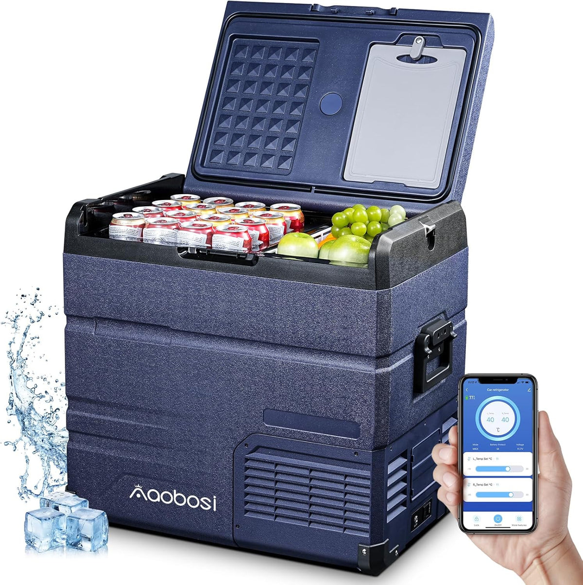 AAOBOSI Compressor-koelbox, 54 l, koelbox auto met dual zone tot -20 °C, koelbox, 12 V, 230 V, draagbaar, met app-besturing voor camping, vrachtwagen, boot, camper, touch-bediening, anti-shake