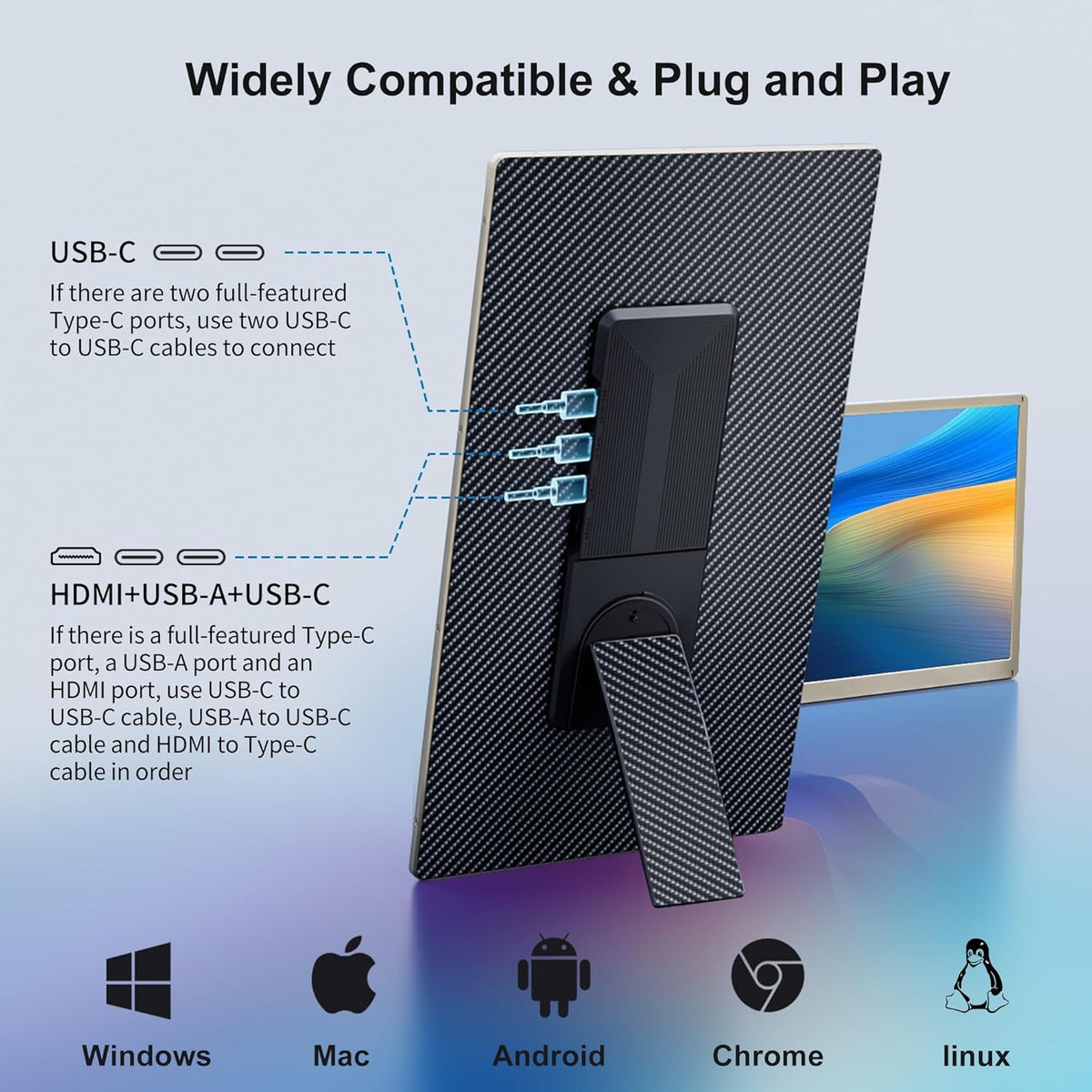 15.6 inch Triple Laptop Screen Extender, FHD 1080P IPS Laptop Monitor Extender, Detachable Screen Travel Monitor Laptops with Speakers, Plug & Play, Compatible with Mac/Android/Win - QUORE
