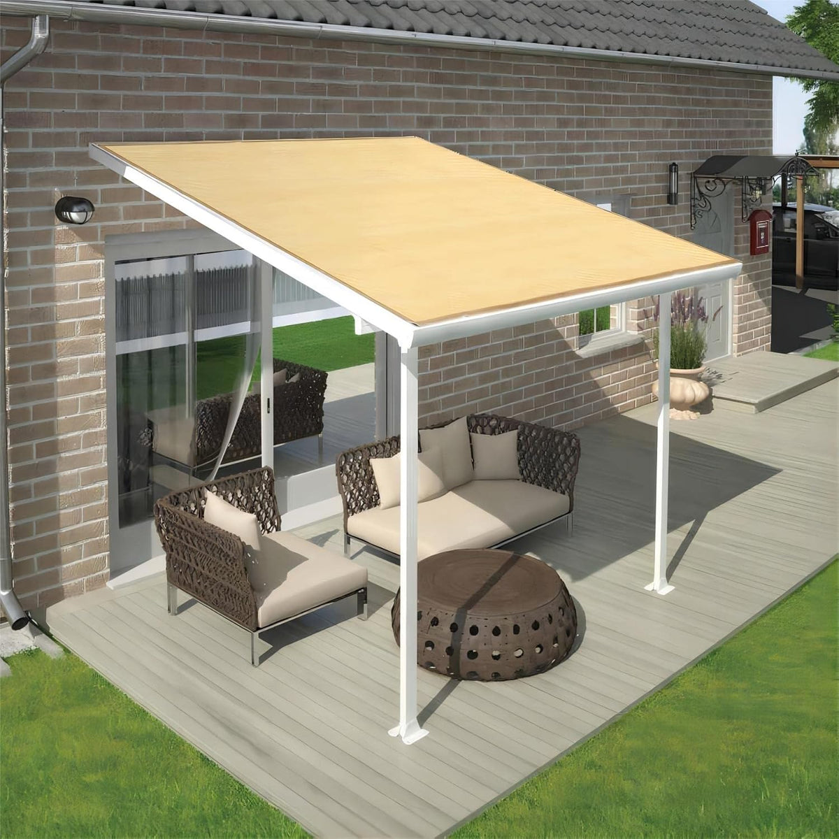 Shatex 8x12ft 90% UV Blok Outdoor Zonnebrandcrème Schaduw Panel, Patio/Venster/RV Luifel, Getapete Rand met Doorvoertule