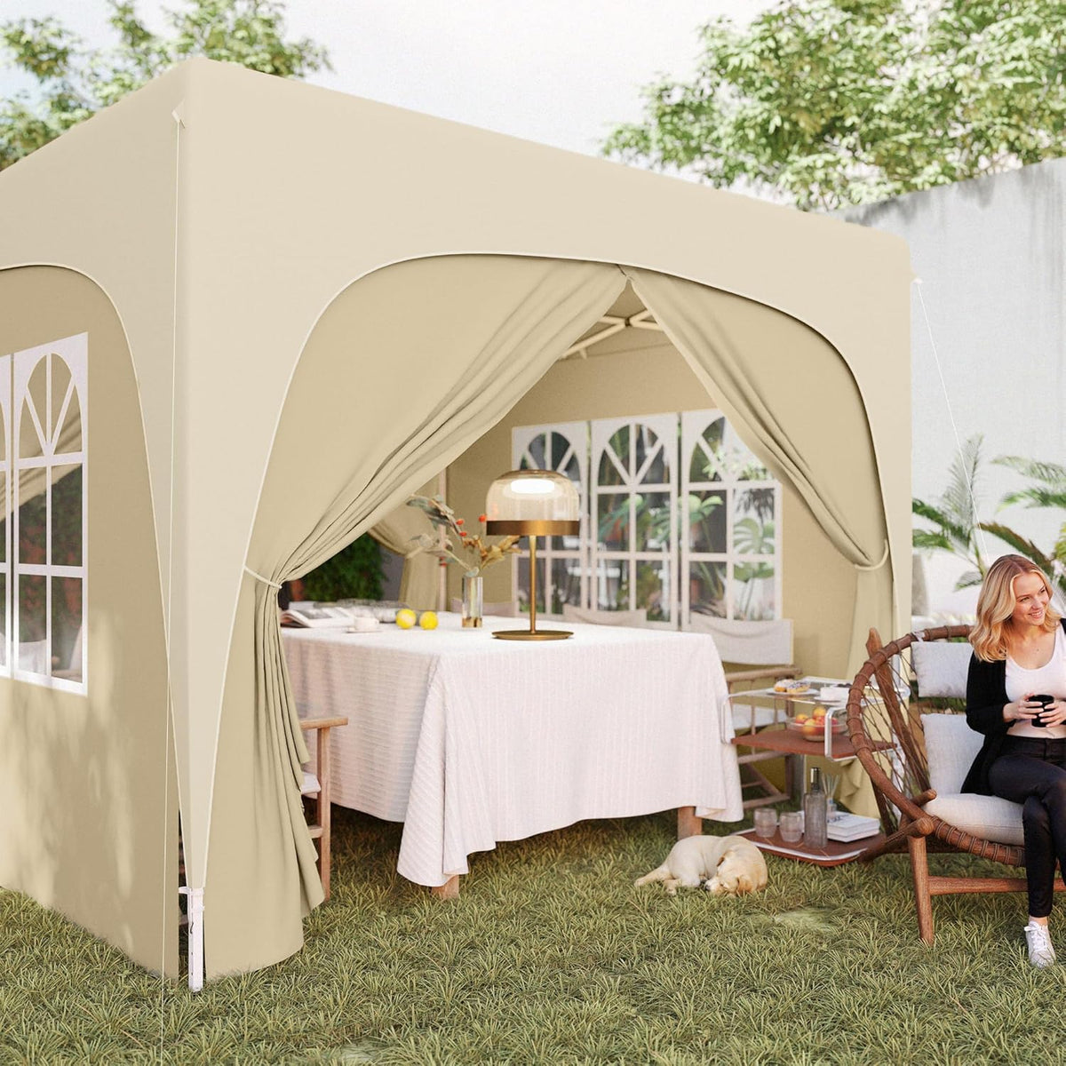 Outsunny Outdoor Gazebo 3 x 3 m Pop Up Folding Height Adjustable with Carry Bag UPF50+ Protection Folding Gazebo for Camping, Festival, Patio, Sand - QUORE