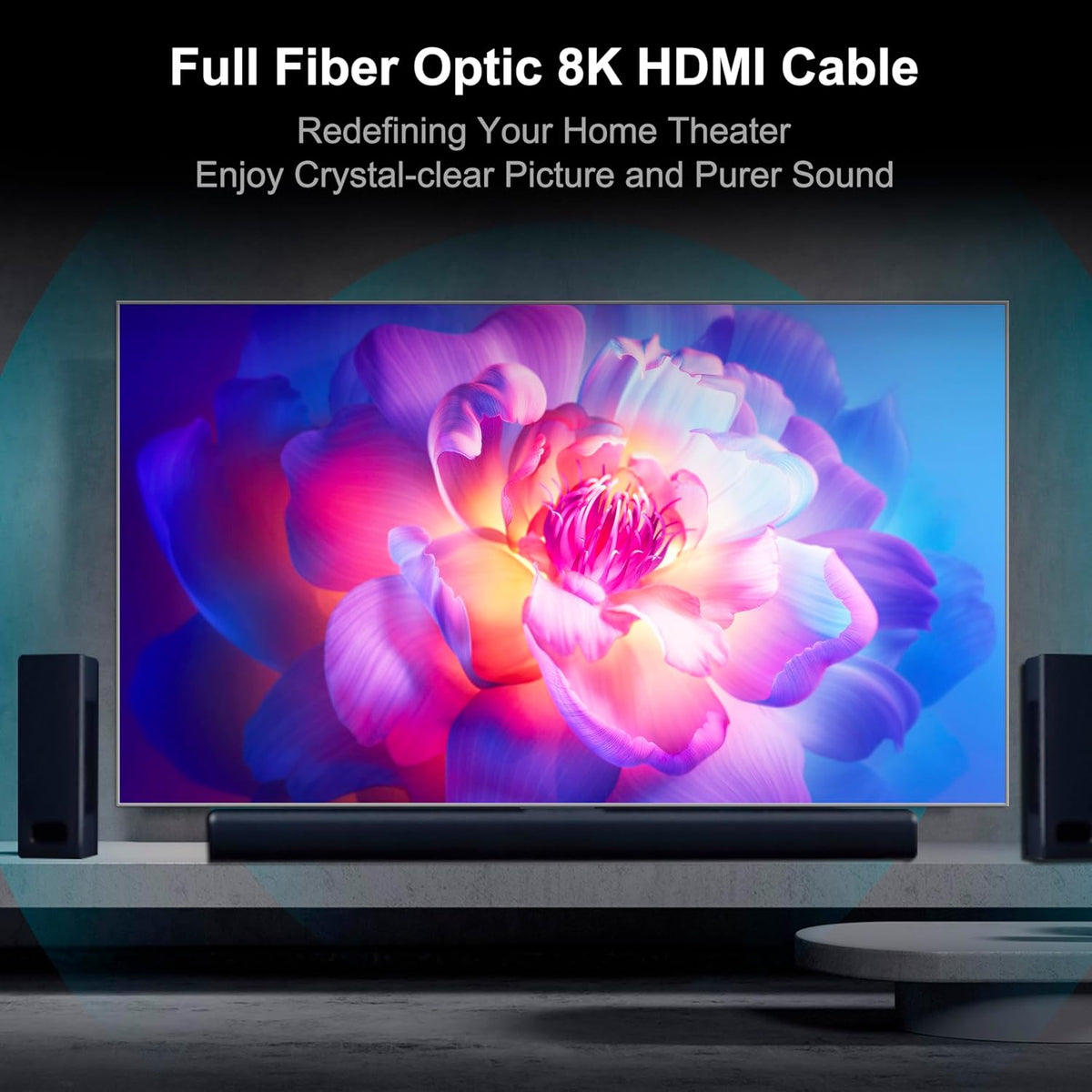 8K afneembare Full Fiber Optic Gepantserde HDMI 2.1-kabel 50FT, Ultra High Speed 48 Gbps, ondersteuning 8K @60Hz 4K @120Hz, Dynamische HDR, eARC, compatibel met TV/PS5/Xbox/Blu-ray/Monitor