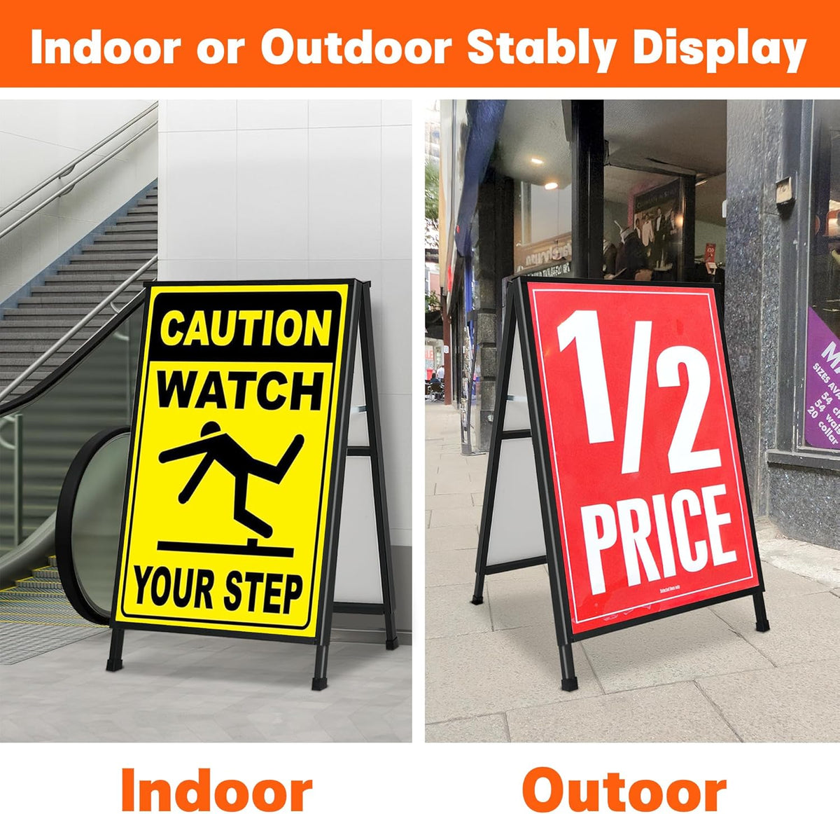 A1 bestratingsbord, A-bord, een frame, dubbelzijdig bestratingsbord, posterhouder, displaystandaard met 2 anti-verblindende hoezen en golfplaten voor zaken, restaurants, buitenreclameborden