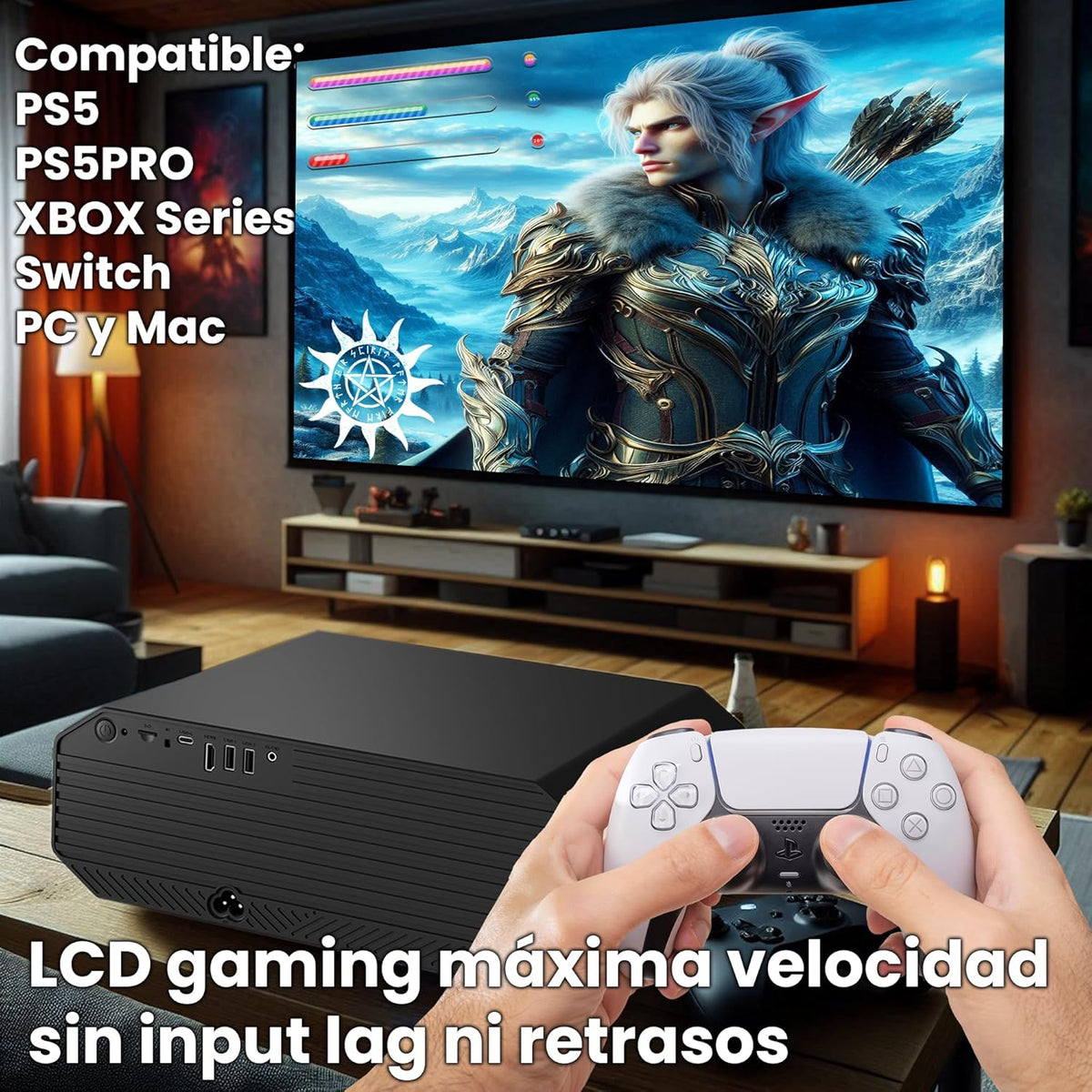 Unicview K5000 beamer, 1800 ANSI lumen, thuisbioscoop en presentatie, Android, gemotoriseerde focus, keystone 4D, digitale zoom, HDMI, USB-A, USB-C