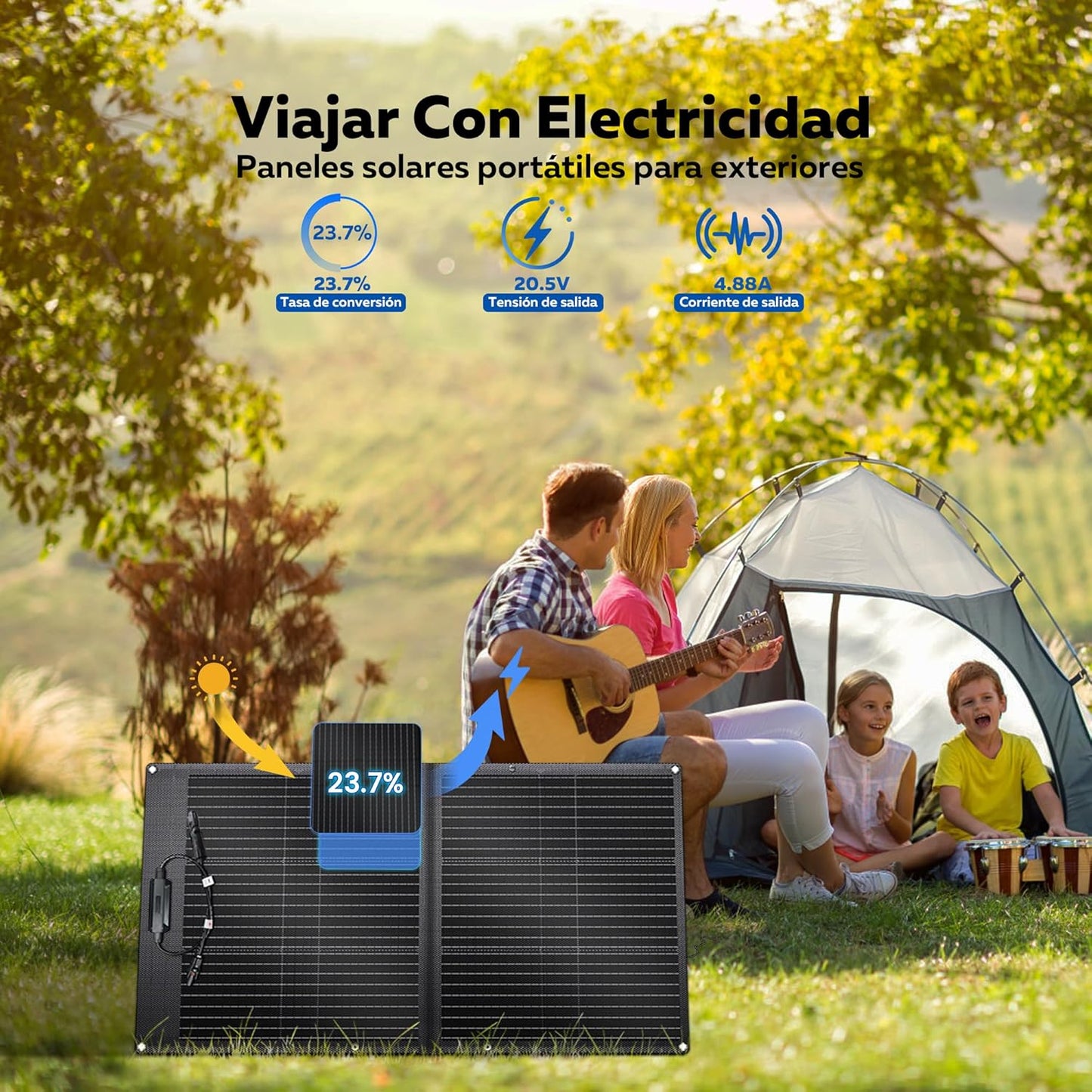 100 W opvouwbaar zonnepaneel, solarpanel, 23% Hogere Energieconversie-Efficiëntie, monokristallijne zonnepanelen, fotovoltaik-modulesolaranlage voor buiten, tuin, balkon, woonkamer, camping