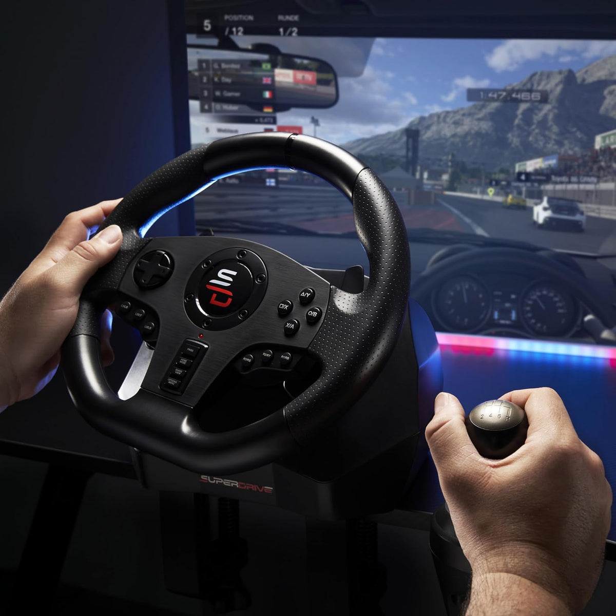 Racestuur – Racing Stuur – Game Stuur – Sim Racing Stuur – Handmatig 5 Versnellingen – 3 Pedalen met Peddelshifters – 270° Rotatie – Programmeerbaar Voor Xbox PS PC