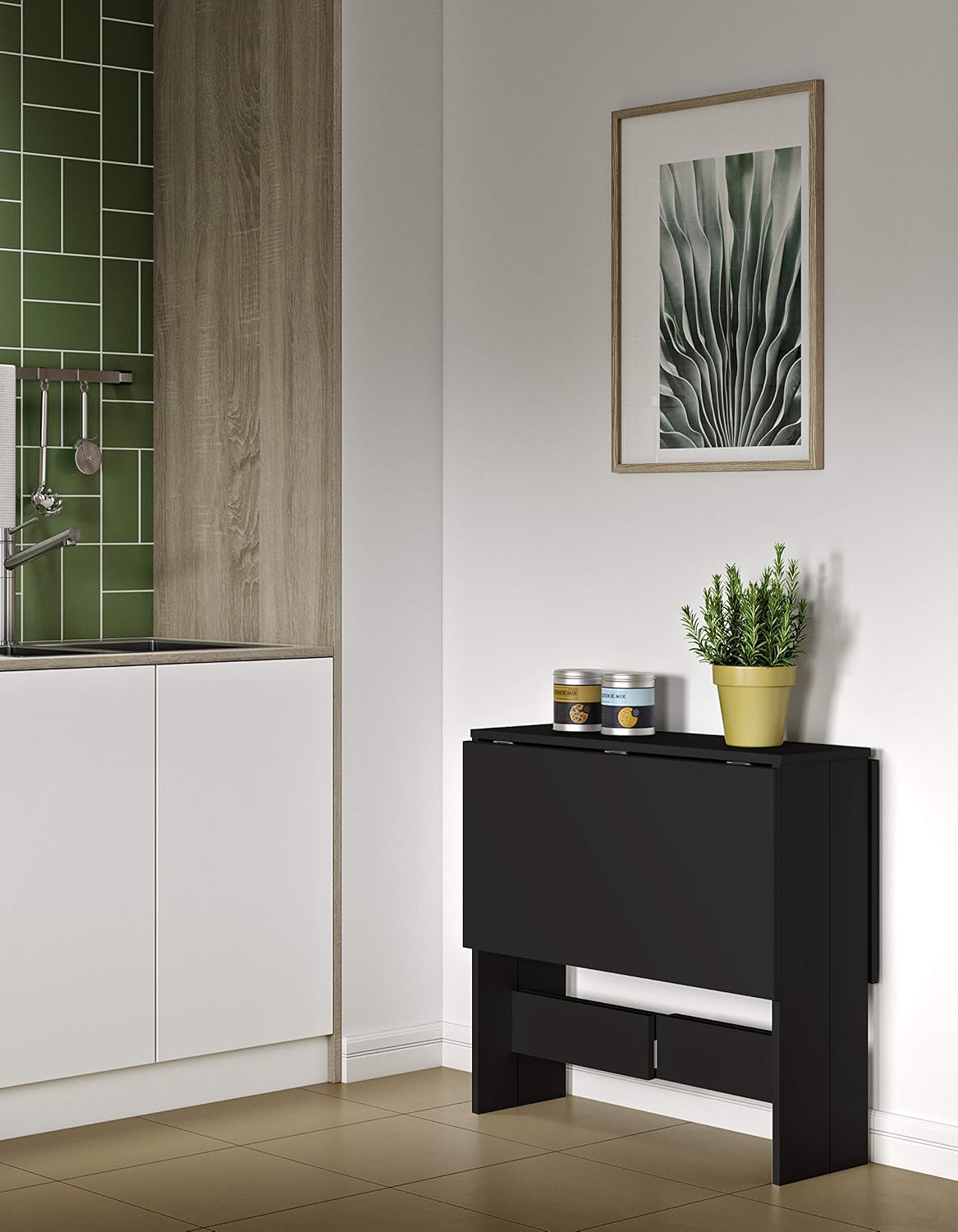 vlinder, klaptafel met 2 kleppen, van melamine spaanplaat, zwart, 103/67/28 x 76 x 73,4 (l x b x h).
