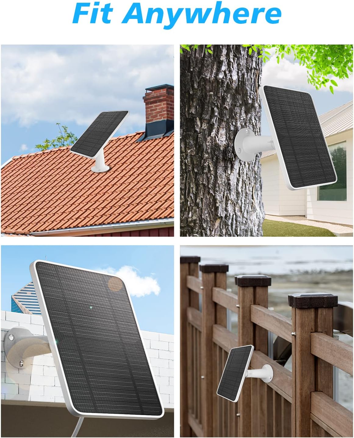 Zonnepaneellader compatibel met Arlo Ultra/Ultra 2/Pro 3/Pro 4/Pro 3 schijnwerper beveiligingscamera, 5V 4W zonnepanelen opladen IP65 weerbestendig met 10ft oplaadkabel verstelbare wandmontage, 4