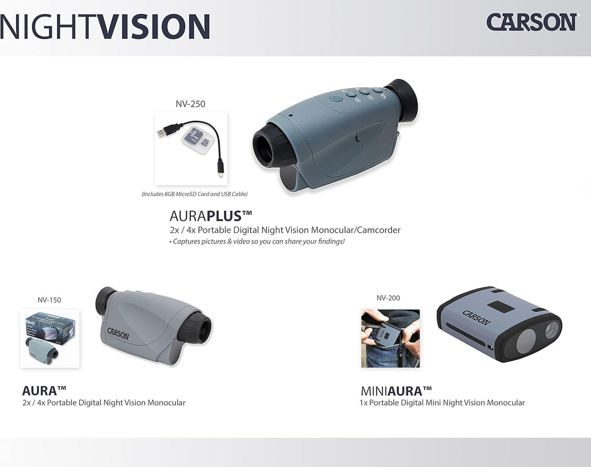 Carson MiniAura Compact Digitaal Nachtzichtapparaat, Mini Aura (1x) – Lichtgewicht Nachtzicht voor Buitenactiviteiten (NV-200)