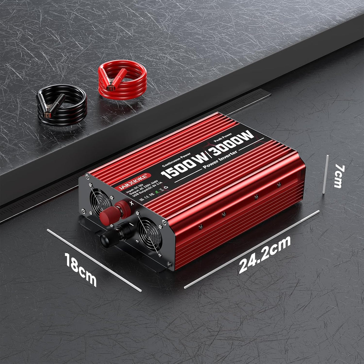 1500 W omvormer DC 12 V naar AC 230 V spanningsomvormer 2 AC stopcontact & USB-poort stroomomvormer met LCD-display, Power Inverter voor auto, auto, caravan, vrachtwagen
