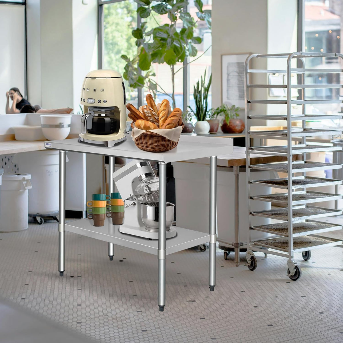 HARDURA Roestvrijstalen Werktafel met Spatrand Professionele Keukenwerkbank 61×122 cm