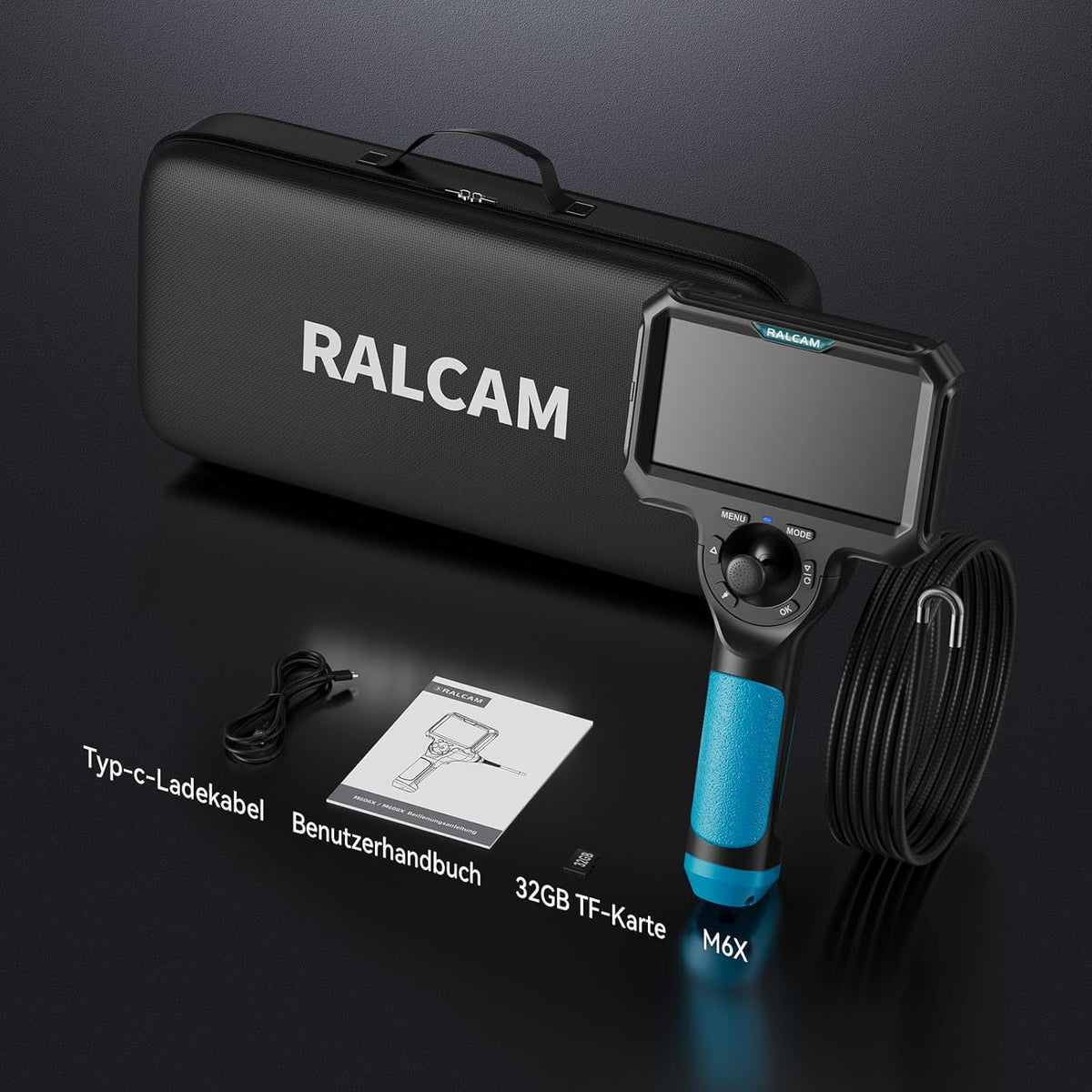 Ralcam Endoskopkamera 6,2mm Endoscope Camera - Endoskop 360° Inspektionskamera mit Licht 5,0" HD 1280x720 Rohrkamera, Kameras mit 6 LED, IP67 Wasserdicht 1m Halbstarres Kanalkamera Teleskopkamera