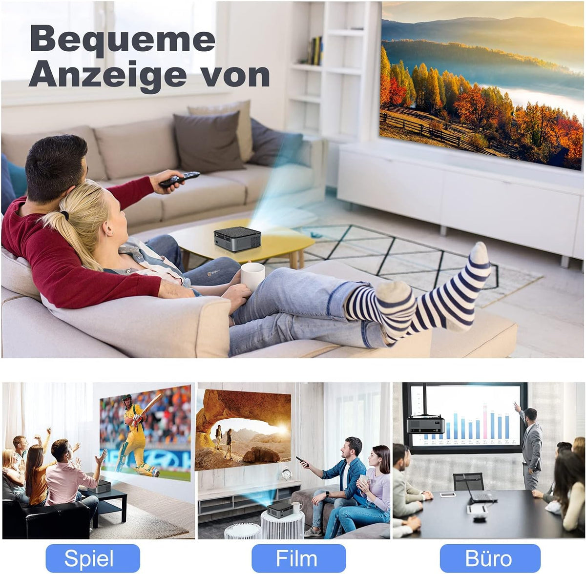 Beamer, 8500 Lumen Beamer Full HD, WiFi Bluetooth Beamer 4K Native 1080P LED Home Theater Video Projector Compatibel met Fire TV Stick, iOS/Android Smartphone, MAC/PC/Laptop, PPT, PS3