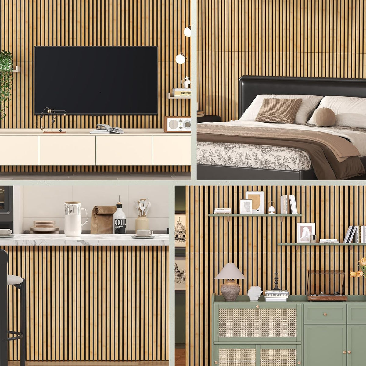 Bamboe Akoestische Panelen – Akoestisch Paneel – Wandpanelen – Houten Latten Paneel – Lamellenwand – Zelfklevend – 100% Bamboe, 4 Stuks 110 x 52 x 1,7 cm