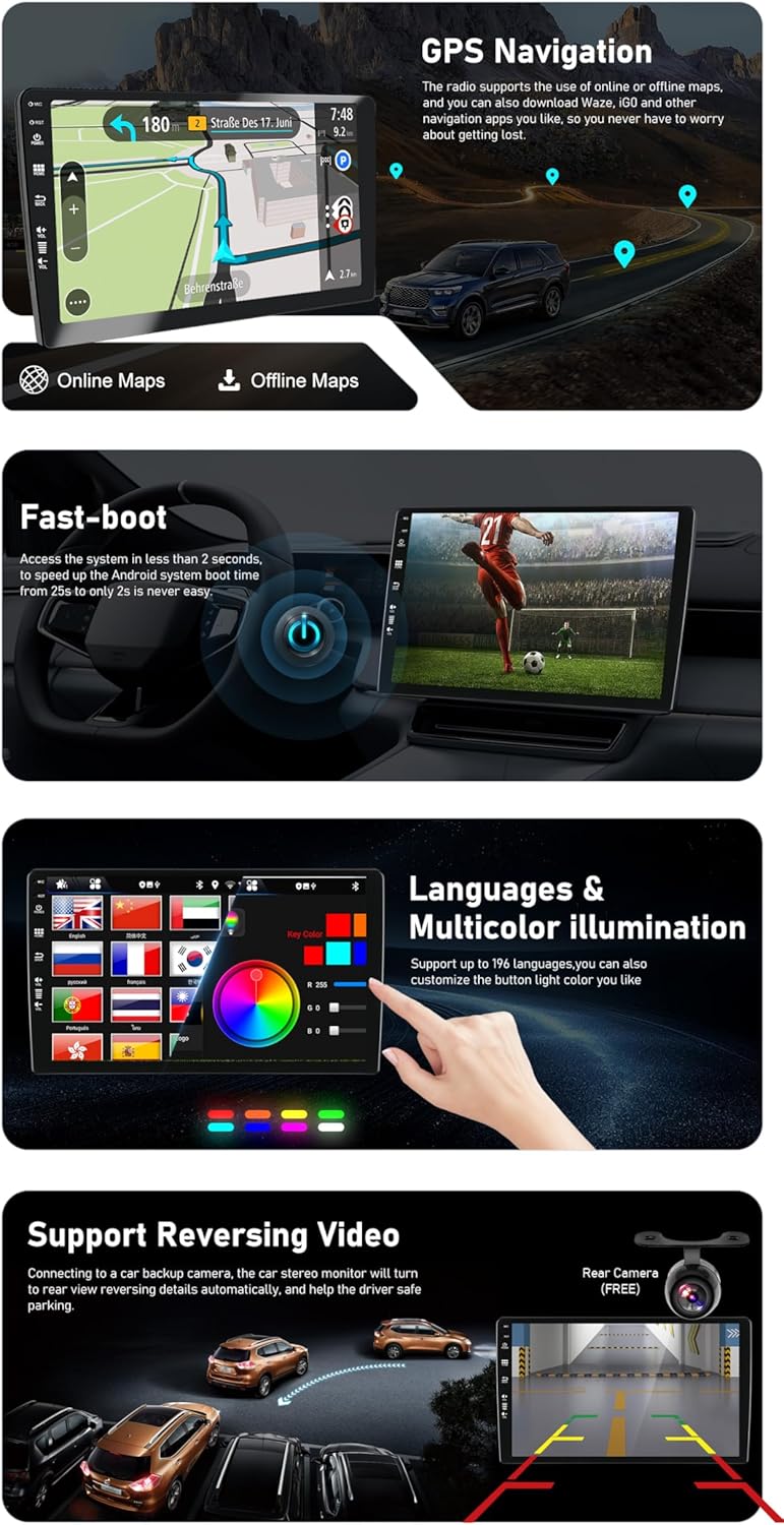 Autoradio – Auto Radio – Multimedia Radio – 2-DIN Radio – Android 14 Autoradio – 9 Inch IPS Scherm – Draadloze CarPlay & Android Auto