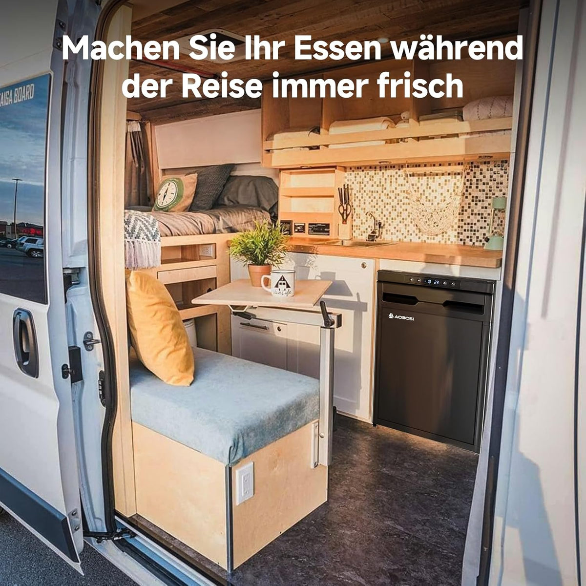 AAOBOSI 45L Compressorkoelkast, APP-Gestuurde Camperkoelkast, 12/24V DC, LED-Verlichte Voertuigkoeler, Bereikt -20 °C, Geschikt Voor Auto's, Vrachtwagens, Boten, Campers, Kamperen en Reizen