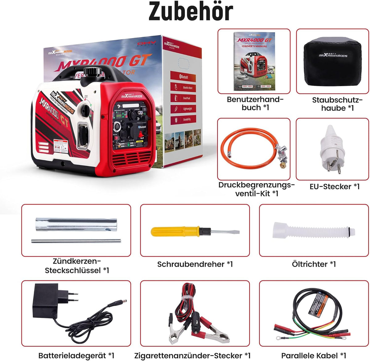 maXpeedingrods Stroomgenerator, inverter, 3500 W, benzine, stil, met Bluetooth®-app, afstandsbediening, stroomgenerator, LPG, benzine, digitaal, licht, als noodstroomaggregaat, voor camping, garage,