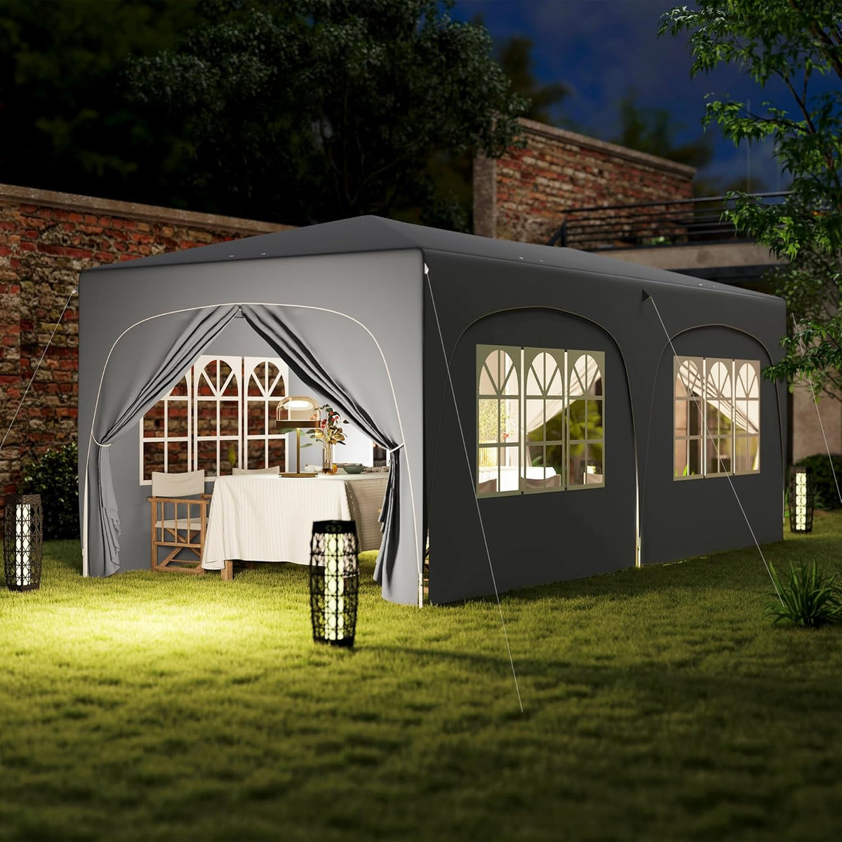 Outsunny Pavillon approx. 3x6m, wasserabweisend Stabil Winterfest Pop-up Faltpavillon, UV Schutz 50+, Faltbar Partyzelt Gartenzelt mit 6 Seitenteilen Tasche Gartenpavillon für Camping Garten, Hellgrau - QUORE