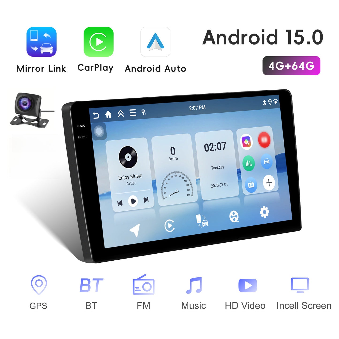 Android 15 Autoradio – Multimedia Speler – GPS Navigatie – Dubbele DIN Stereo – Touchscreen Radio – 10 Inch HD Scherm – Ingebouwde Achteruitrijcamera – Wi-Fi Connectiviteit