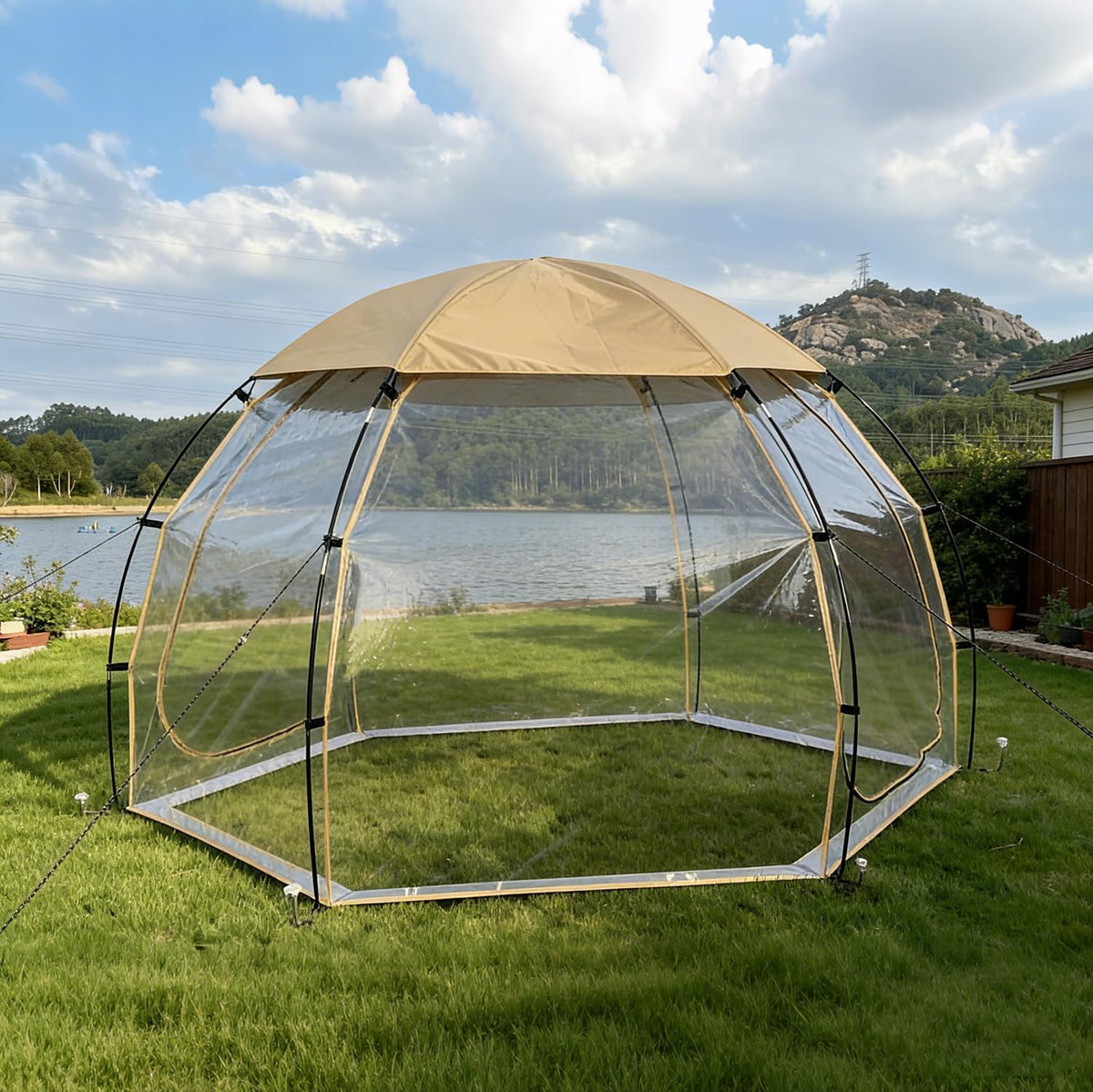 Transparante PVC campingtent voor 4-6 personen, halfrond, winter, bubbeltent, winddicht, waterdicht, warm, buitentent met eenvoudige installatie, sterrenkijken, koepeltent voor tuin, meerzijde