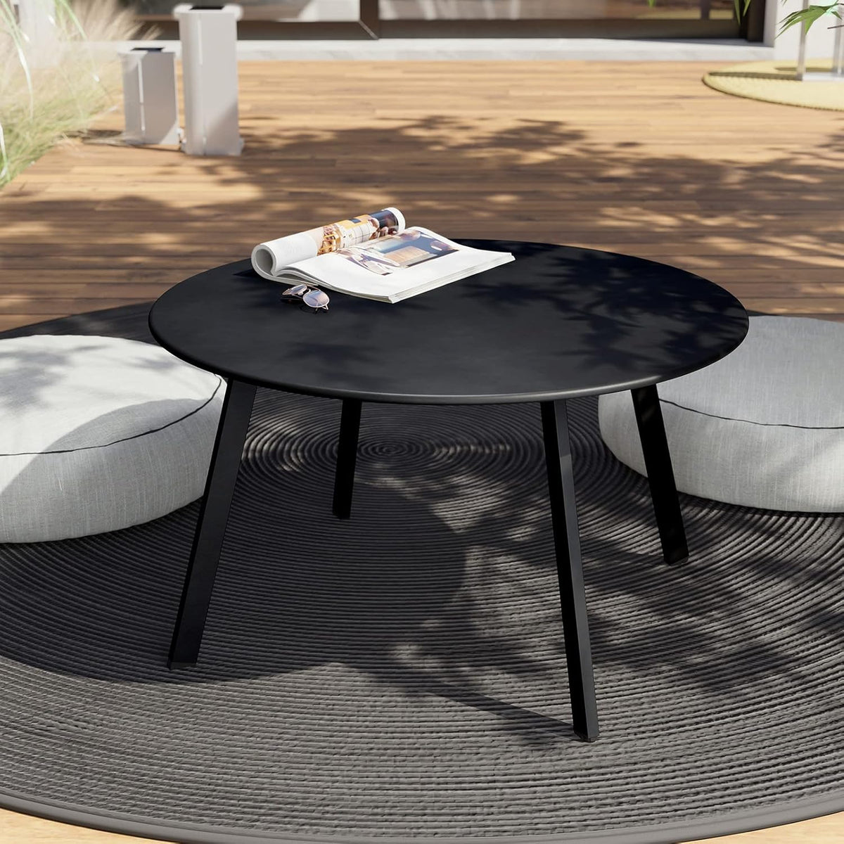 Grand Patio Ronde salontafel, verschillende kleuren, balkontafel, weerbestendig, bijzettafel voor buiten, binnen, woonkamer, kantoor, tuin, balkon (zwart)
