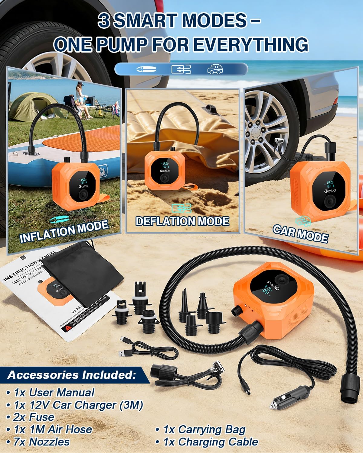 Lytool 50 psi elektrische pomp voor SUP met lucht oplaadbaar op- en afpompen