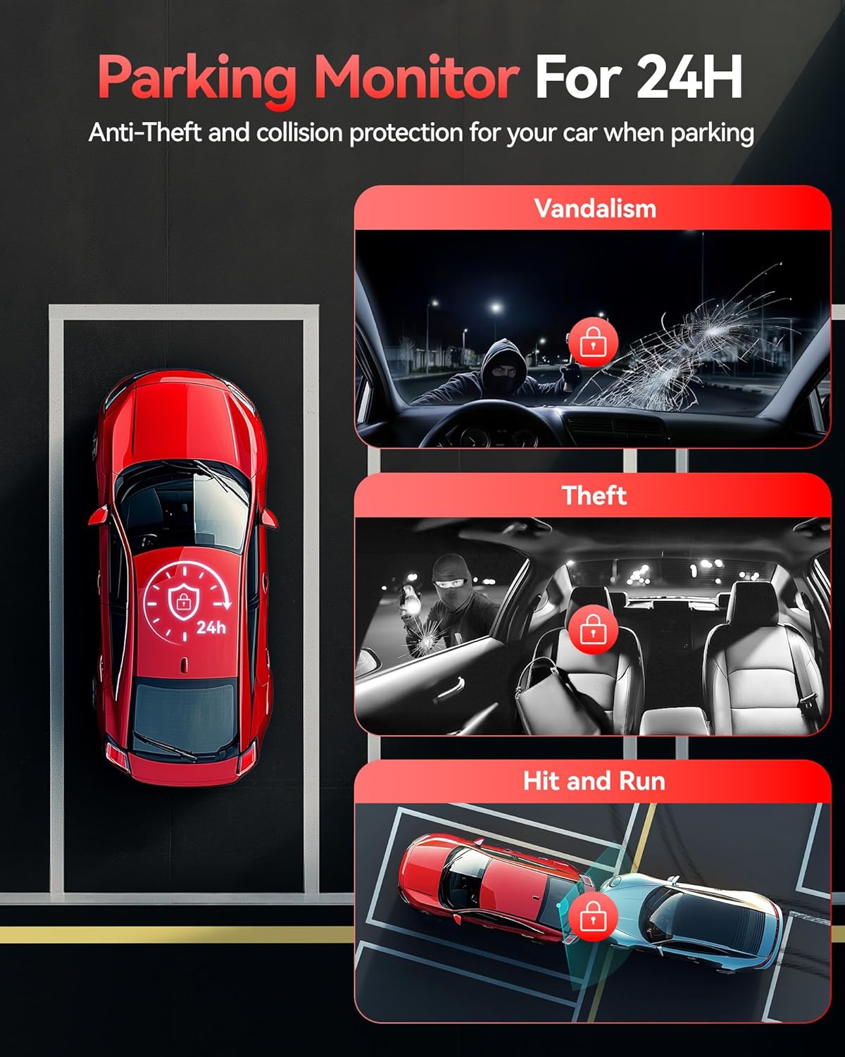 Dashcam Auto – Autocamera – Auto Camera – Rijcamera – Auto Dashcam – 3-Kanaals Met 530° Dekking – 2,5K + 2,5K + 1080p