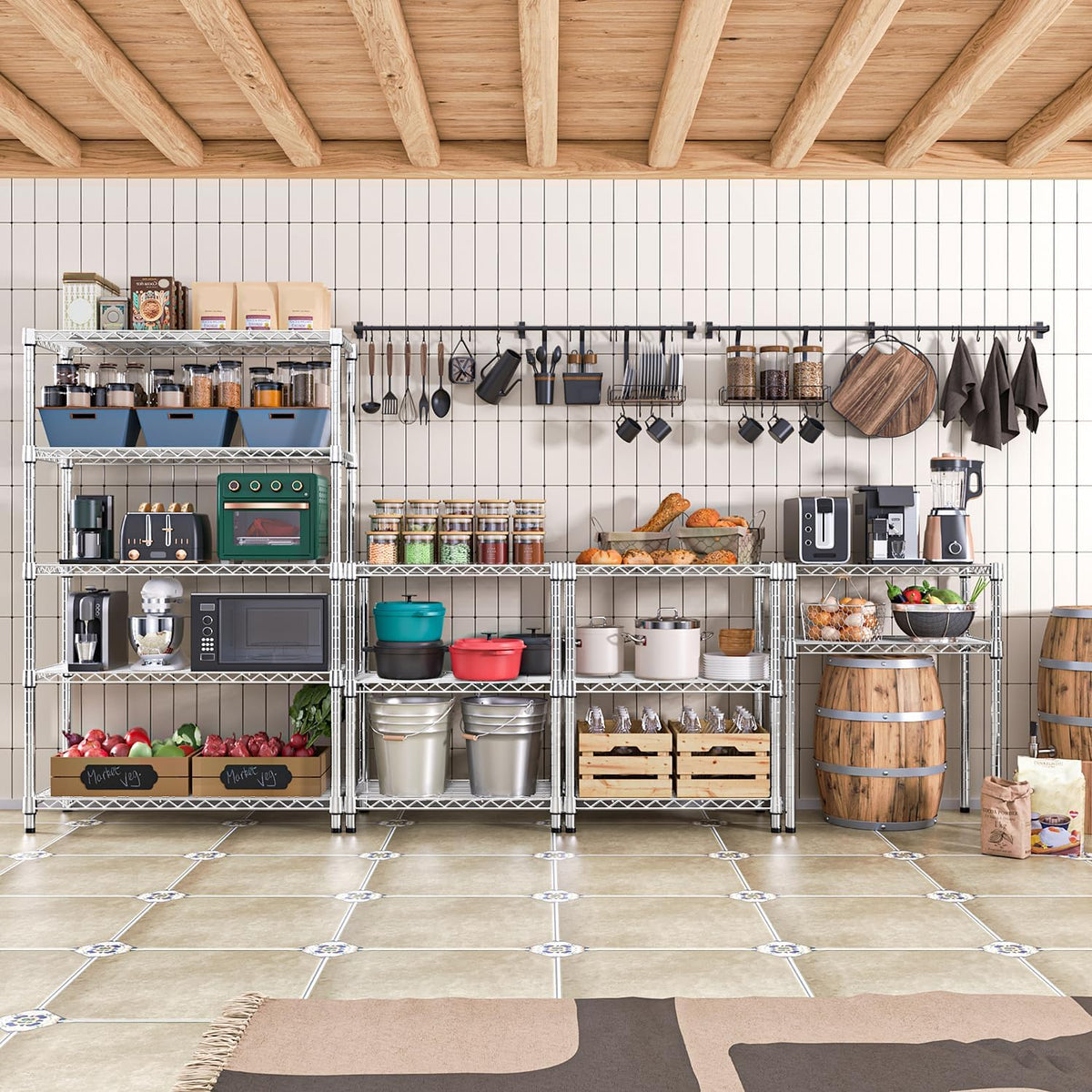 MZG Stalen Opslagrekken 5-Tier Utility Rekken Unit Stalen Organizer Draadrek voor Thuis, Keuken, Kantoor, Garage, 17,7 "D x 47,2 "B x 72,3 "H