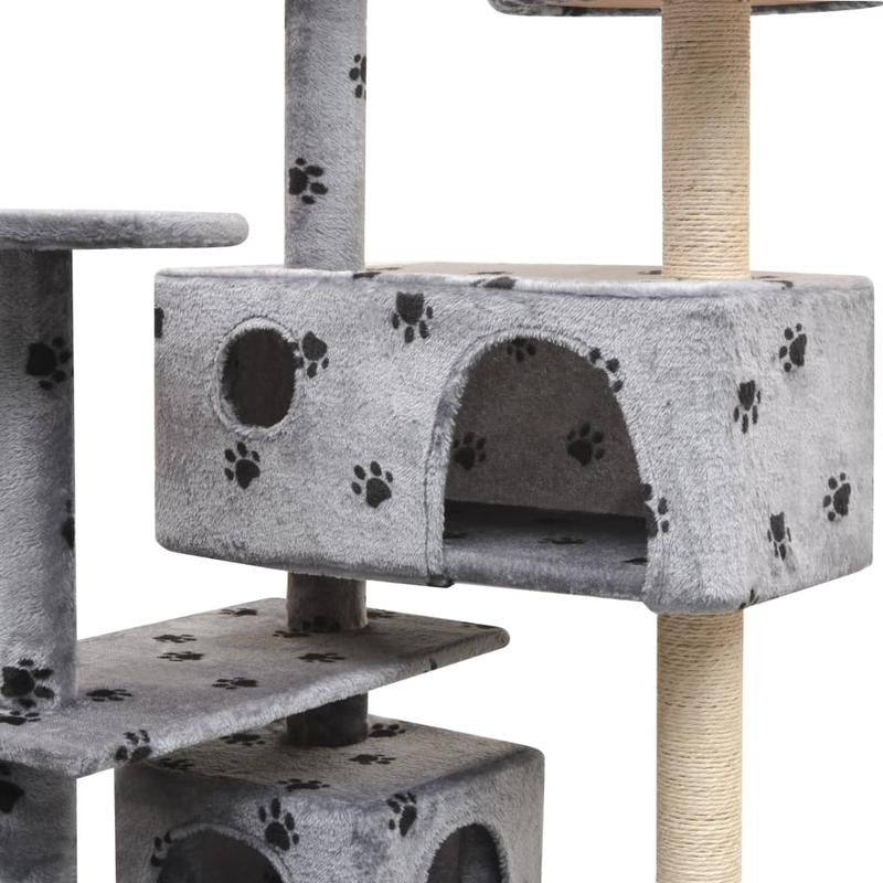 Gray Paw Print Cat Tree 125cm with Sisal Scratching Post Cat Scratcher Tower Stable Base Multi-level Cat Activity Center Indoor Living Room Balcony Pet Supplies, Cat Furniture, Pet Play Tower, Modern Cat Furniture, Stylish Pe
