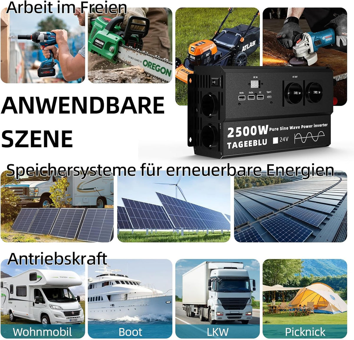 2000W zuivere sinus omvormer 24v 220v vrachtwagen, transformator 24v 220v met LCD-scherm, 4 EU-stopcontacten