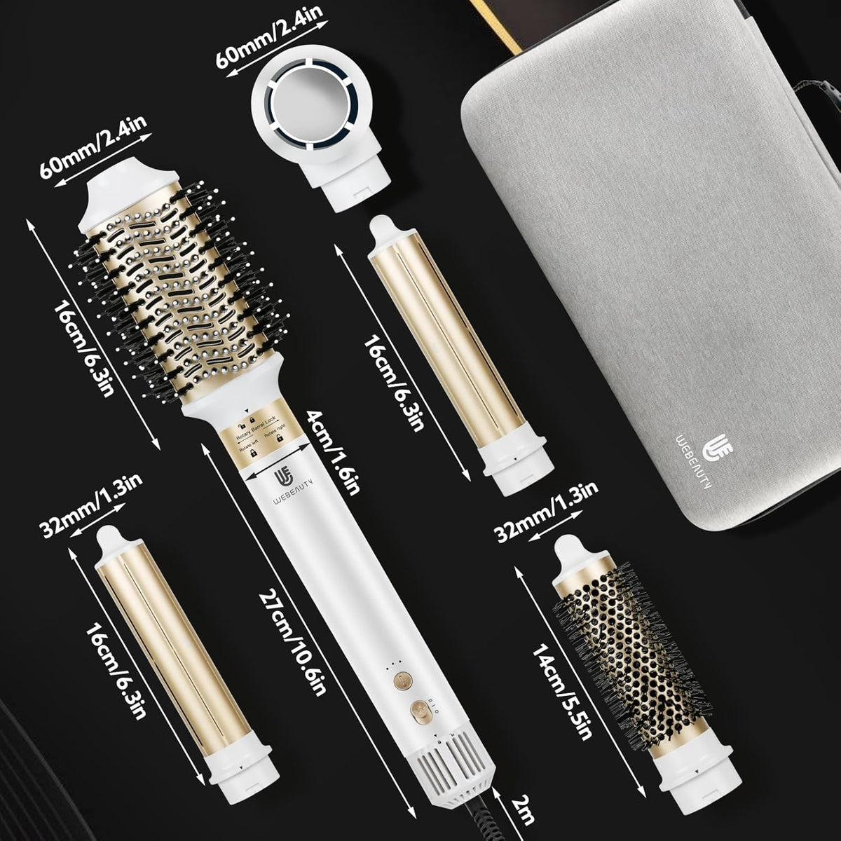 webeauty 6-in-1 airstyler, 110.000 omw/min, 30 m/s, föhn met hoge snelheid met föhnborstel, ronde föhnborstel, air-krultangen, 500 miljoen negatieve ionen-haarstyler, wit