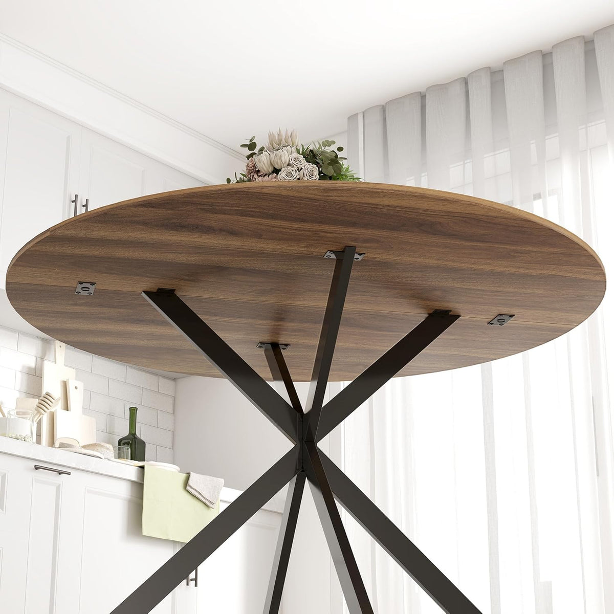 Ronde Eettafel – Industriële Tafel – Keukentafel – Eetkamertafel – Bureautafel – Ø120 cm – Stalen X-Onderstel – Krasbestendig Melamine Blad