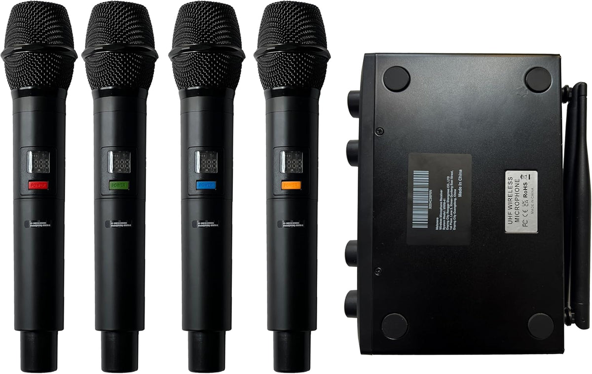 4-Kanaals Draadloos Microfoonsysteem – Draadloze Microfoonset – 4 Handmicrofoons – Karaoke Microfoonset – Spraakmicrofoon – UHF Digitaal – Bereik Tot 60 Meter