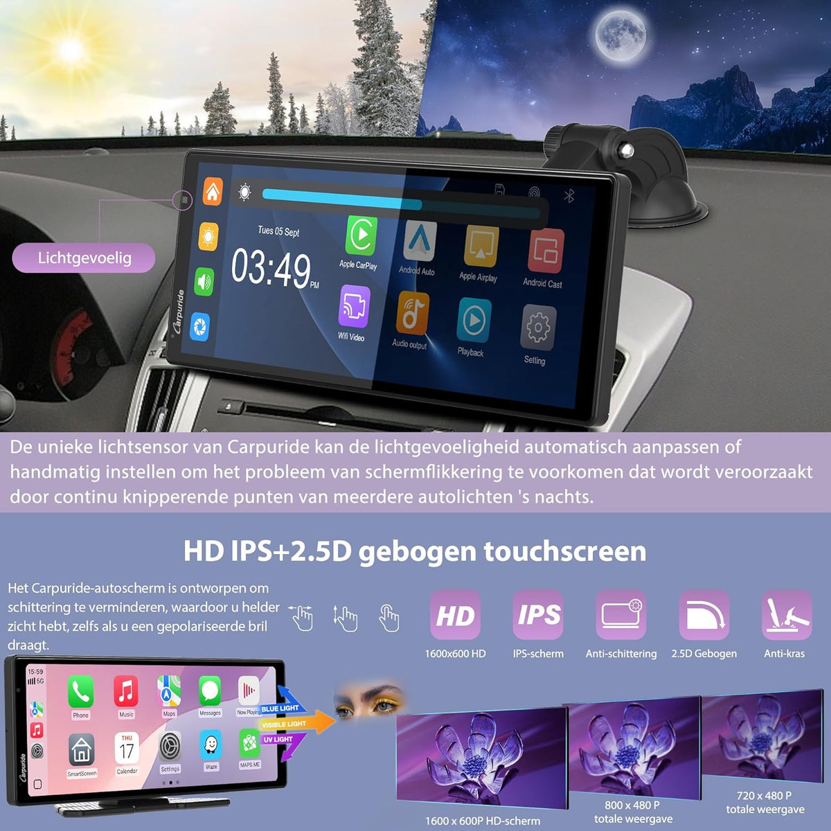 Draadloze CarPlay Android Auto – Auto Infotainmentsysteem – Touchscreen Navigatie – Handsfree Spraakbediening – Dashcam Systeem – 10,26 Inch HD IPS Scherm – 4K Voorcamera + 1080P Achtercamera