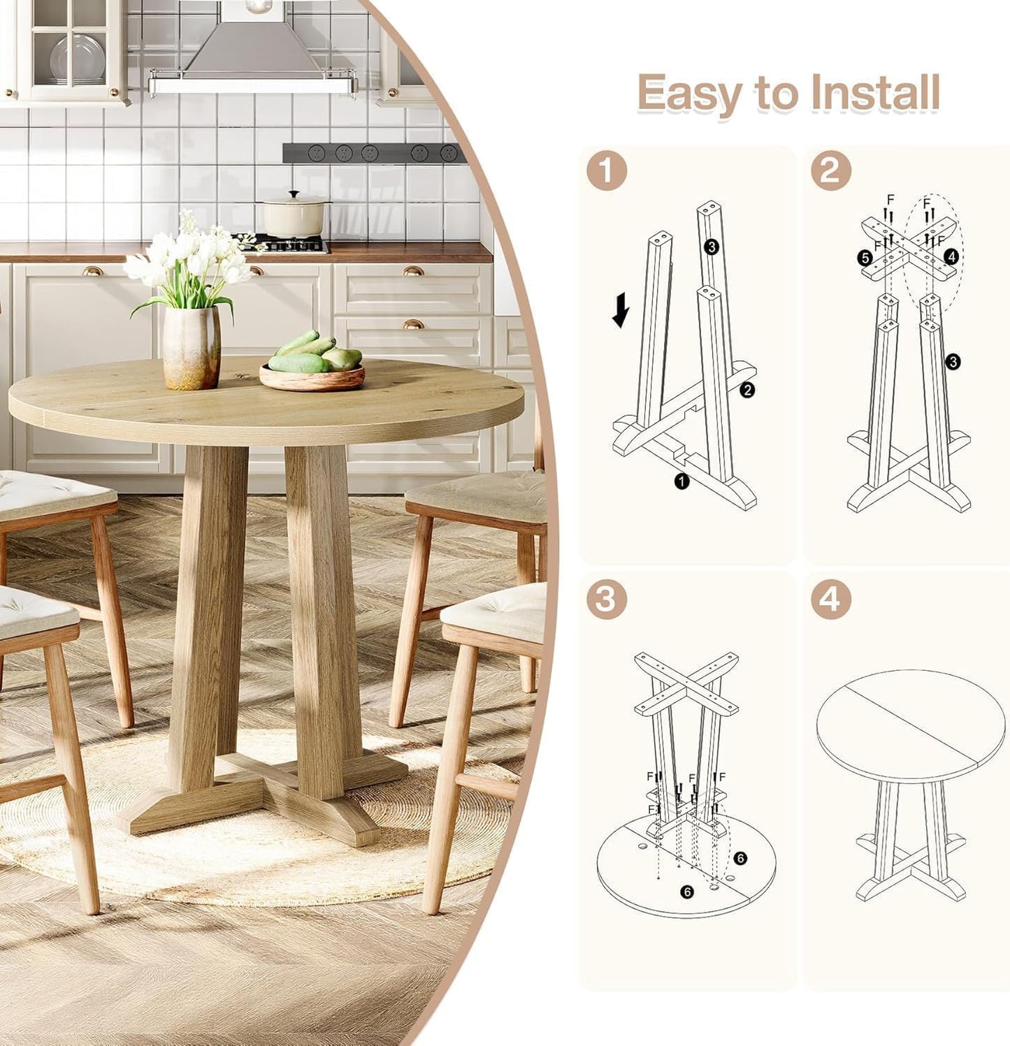Ronde Eettafel – Eetkamertafel – Dining Table – Houten Eettafel – Kleine Keuken Tafel – Compact 80 cm Diameter – Duurzaam MDF Met Houtfineer