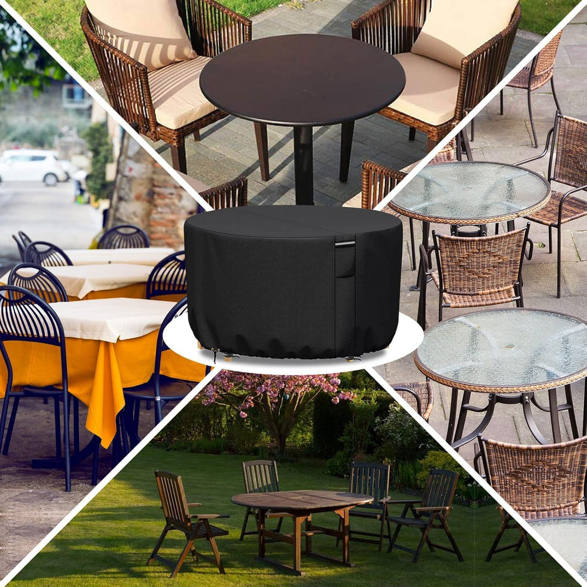 RICHIE Tuinmeubelhoes Waterdicht Tuin Outdoor Tafelhoes 300x90cm, Zware 600D Oxford PVC Ademende Coating voor Meubelsets Patio Tafelhoes Zwart