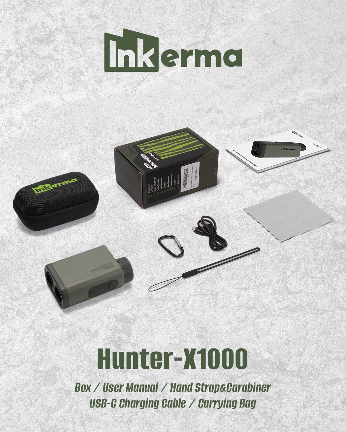 Laserafstandsmeter, Inkerma Jacht Rangefinder, 1000m Afstandsbereik met 6X Vergroting, LCD Display, Hoge Precisie voor Hoek/Snelheid/Scan/Lope Compensatie Meten (Hunter-X)