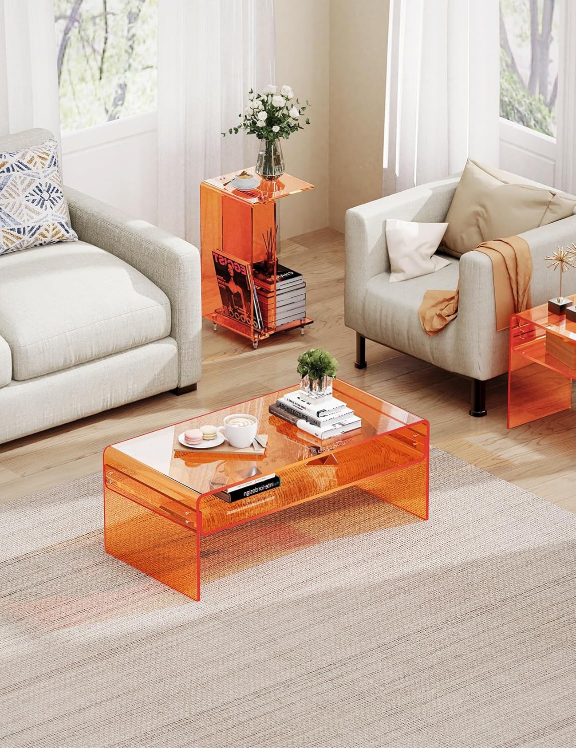 Acryl Salontafel, Transparant Helder Acryl Tafel (Oranje, 50 cm)