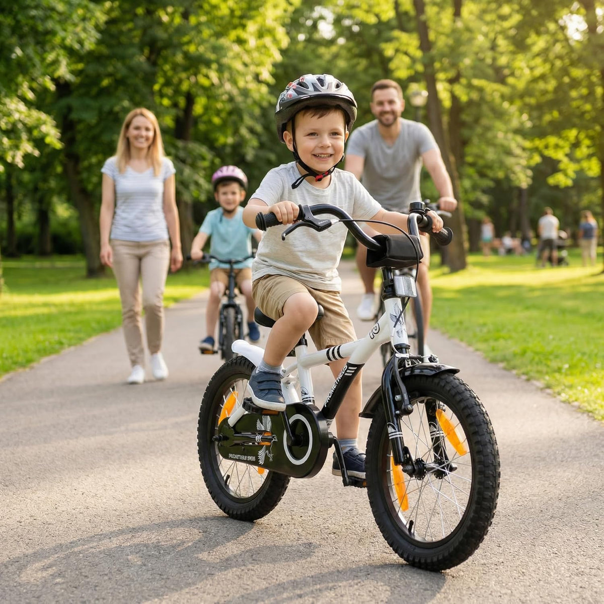 PROMETHEUS BICYCLES Kinderfiets, 16 inch vanaf 5 jaar, kinderfiets, meisjes, jongens, fiets met steunwielen, terugtraprem, in wit en zwart