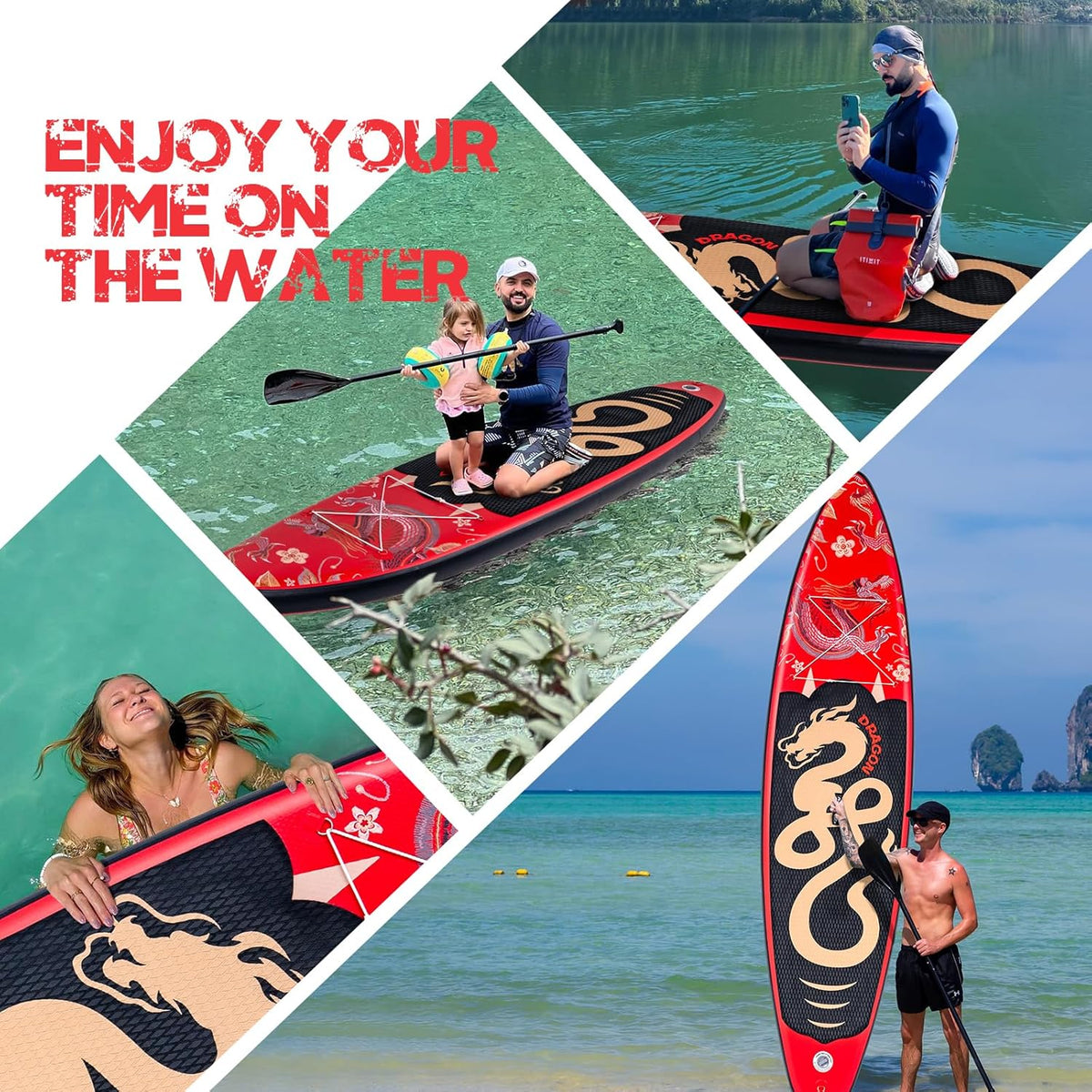 FEATH-R-LITE Opblaasbare Stand Up Paddling SUP Board met Verstelbare Paddel/Pomp/Rugzak/Lijn/Waterdichte Zak