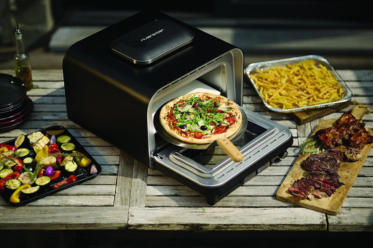 riviera&bar Pizzaoven met Airfryer functie – Compacte elektrische oven 1800W, 20L capaciteit – Digitaal display – Voor binnen & buiten gebruik – Inclusief accessoires – Zwart