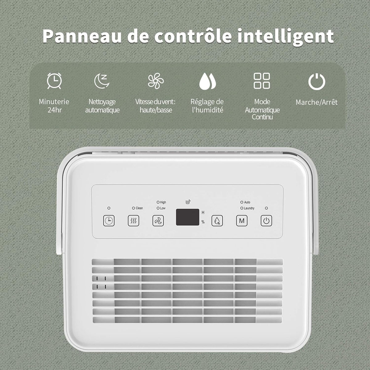 Uhome Luchtontvochtiger, elektrisch, 12 l in 24 uur, luchtontvochtiger voor 54 m³/18 m², ontvochtiger met automatische uitschakeling, vochtsensor, wasmodus, actieve koolfilter, afvoerslang (12 l