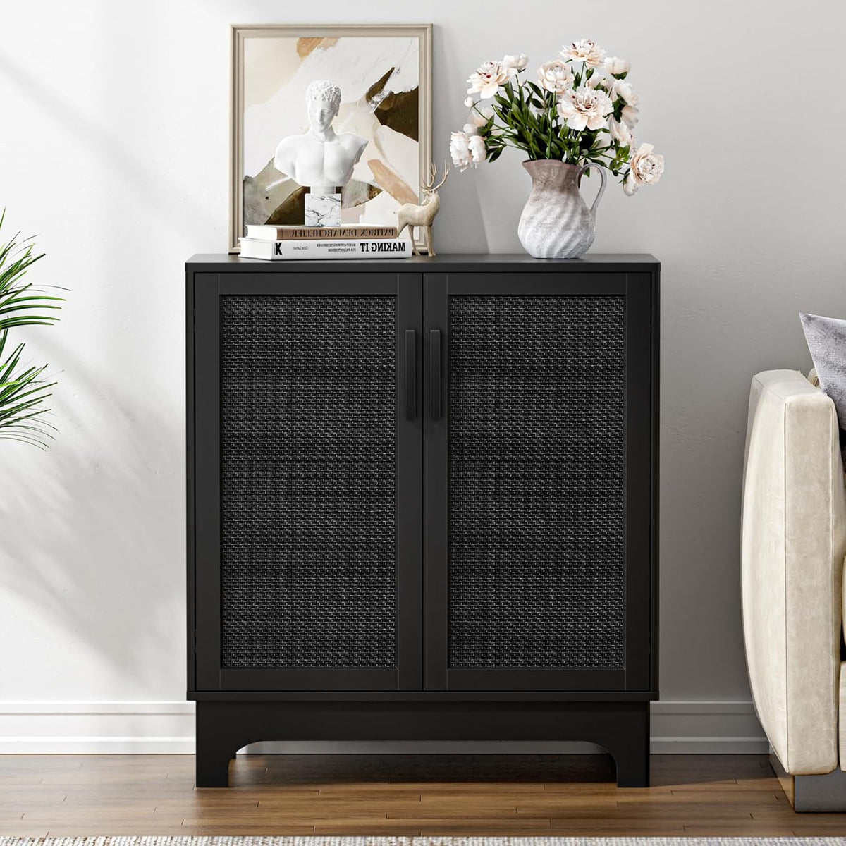 Keukenkast, keukenkast met werkblad, verstelbare plank, landhuisstijl, dressoir voor keuken, woonkamer, hal en eetkamer, zwart 80 x 40 x 89 cm