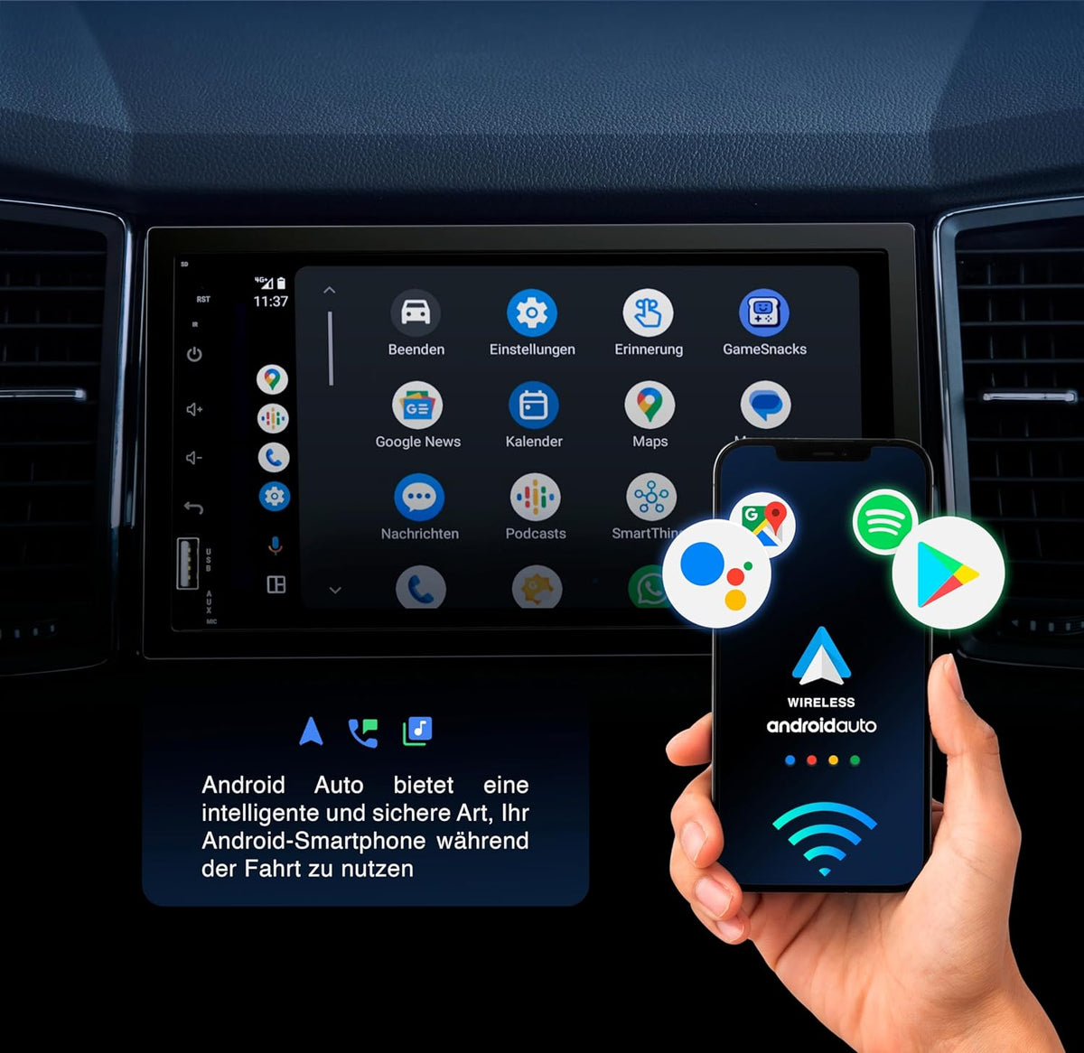 ES-A720, universele 2 DIN Android 12 autoradio, CarPlay, Android Auto, DAB+, 2GB RAM, 32GB ROM, WLAN, OBD2, Bluetooth, (ES-A720)