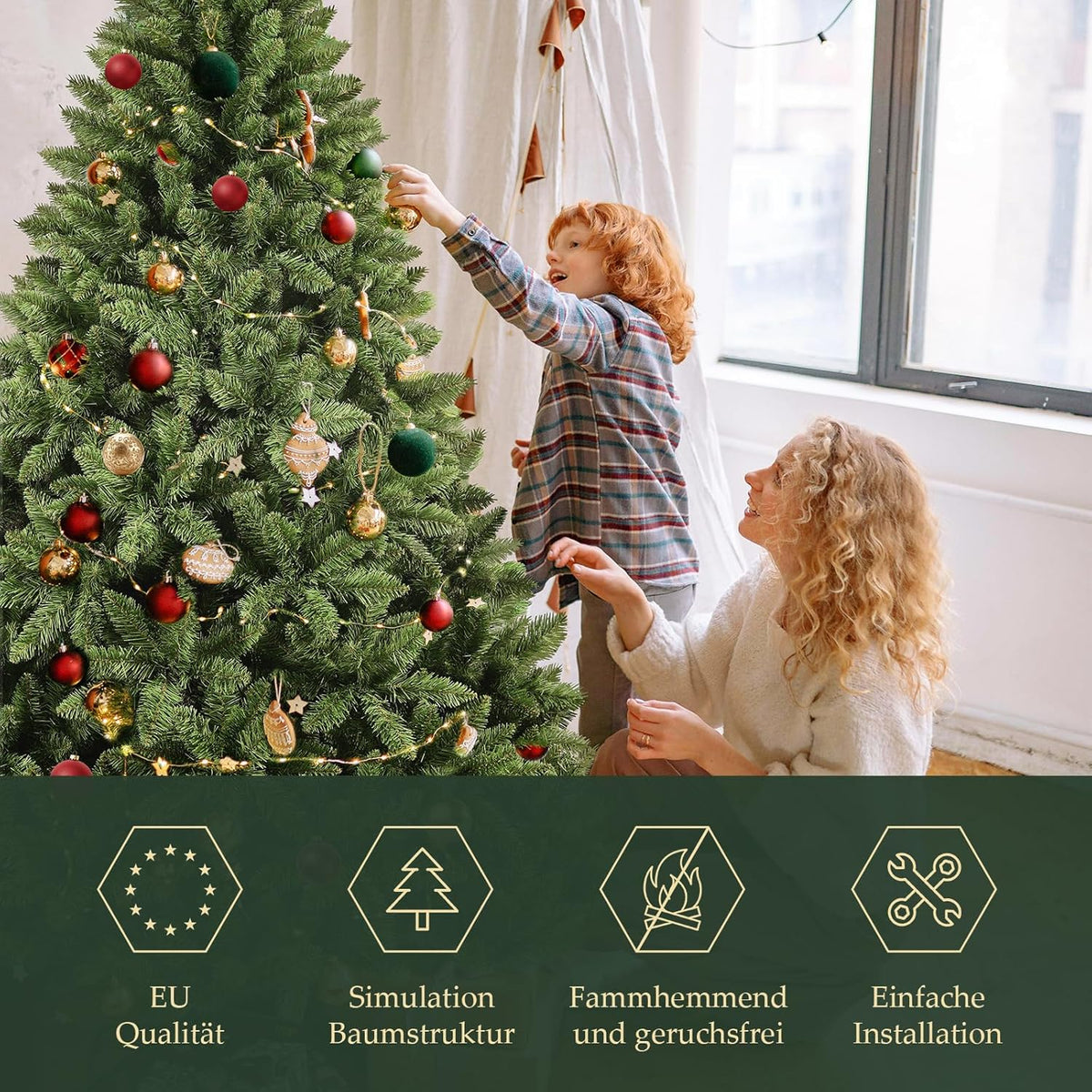 SALCAR Kunstkerstboom, 180 cm, natuurgetrouwe dennenboom met 730 takpunten, groene Nordmann-spar met klapsysteem, ca. 126 cm extra grote boomdiameter
